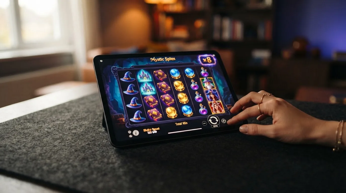 Pantalla de juego de Blue Wizard Megaways con sus 6 carretes y multiplicadores wild visibles