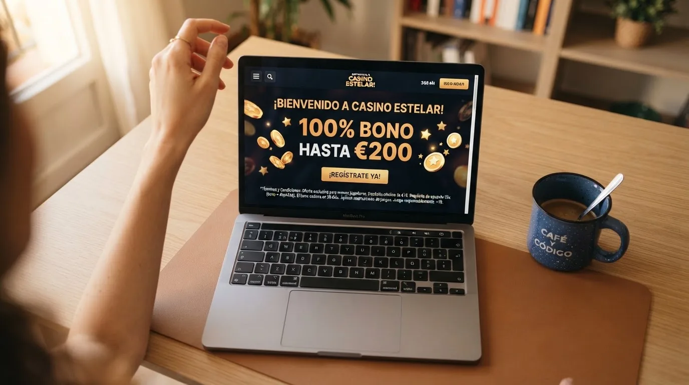 Pantalla promocional de un bono de bienvenida con las condicionnes de apuesta destacadas en la letra pequeña