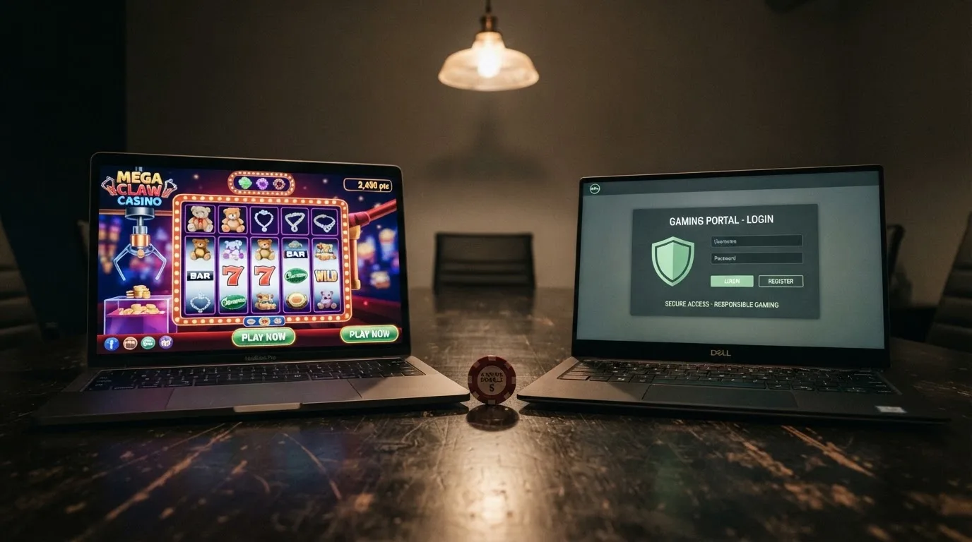 Pantalla dividida entre un casino Bonus Crab offshore y un casino con licencia DGOJ