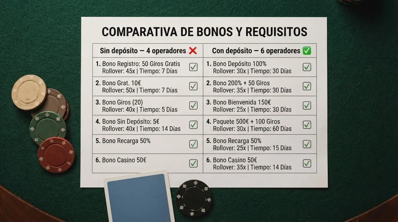 Tabla comparativa con los logotipos de los operadores analizados frente a columnas de rollover, plazo y tipo de oferta
