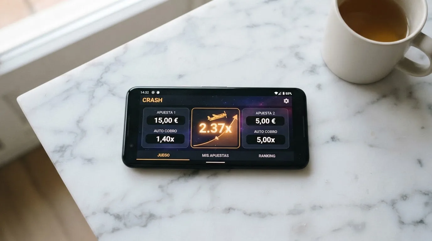 Interfaz de apuesta doble de Aviator en un teléfono móvil con dos paneles de apuesta independientes configurados a 1,40x y 5,00x