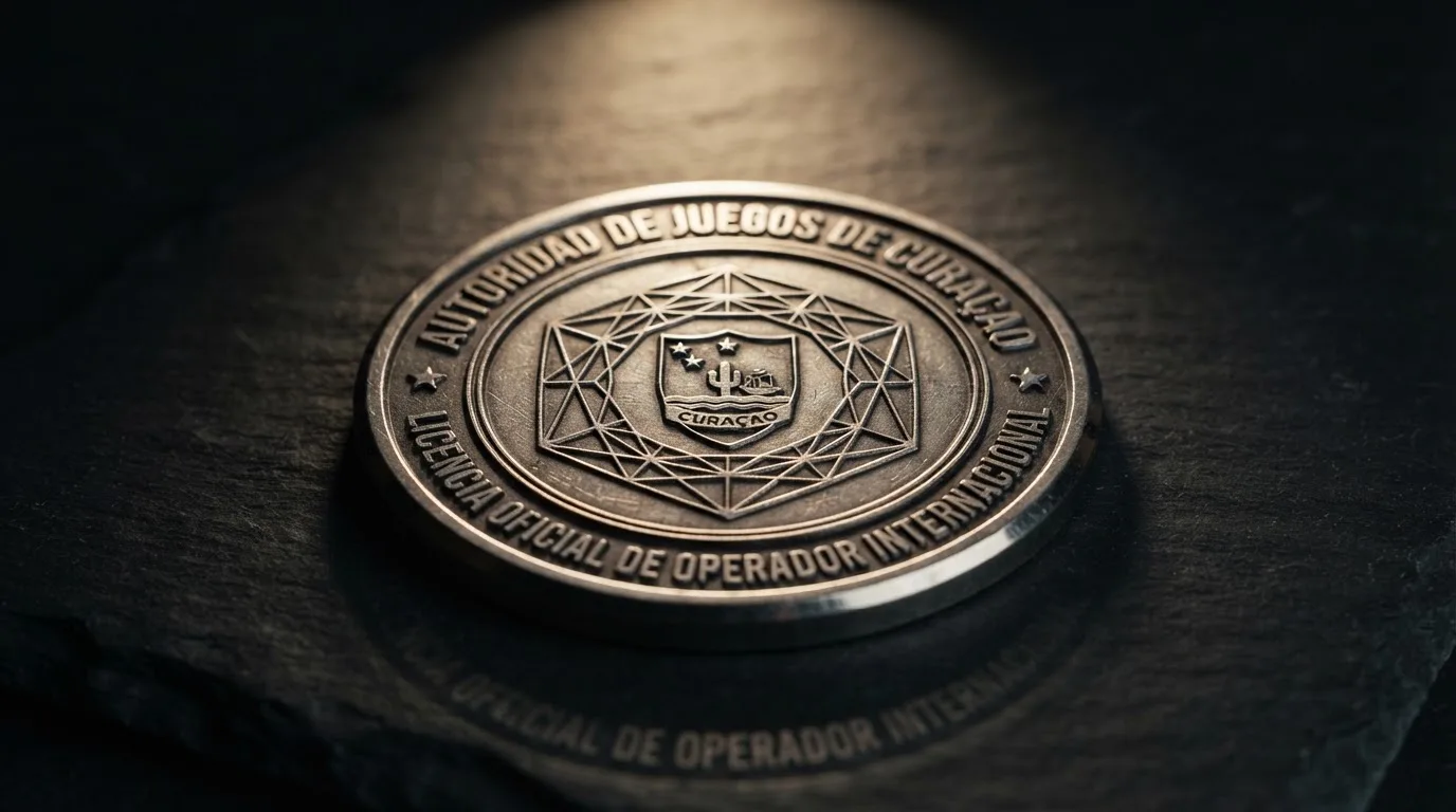 Sello de licencia de juego de Curaçao sobre un fondo oscuro junto al logotipo de Cardano