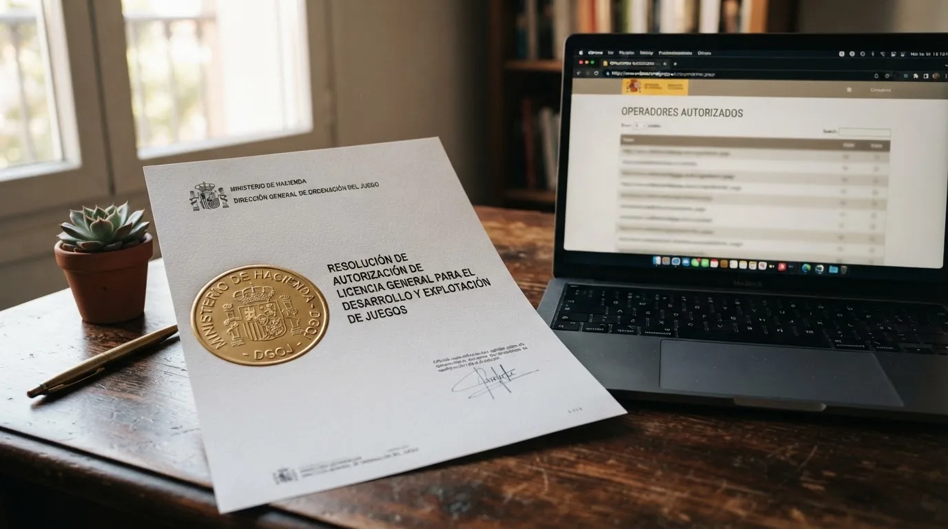 Sello de la Direción General de Ordenación del Juego jun to a la página de operadores autorizados en ordenacionjuego.es