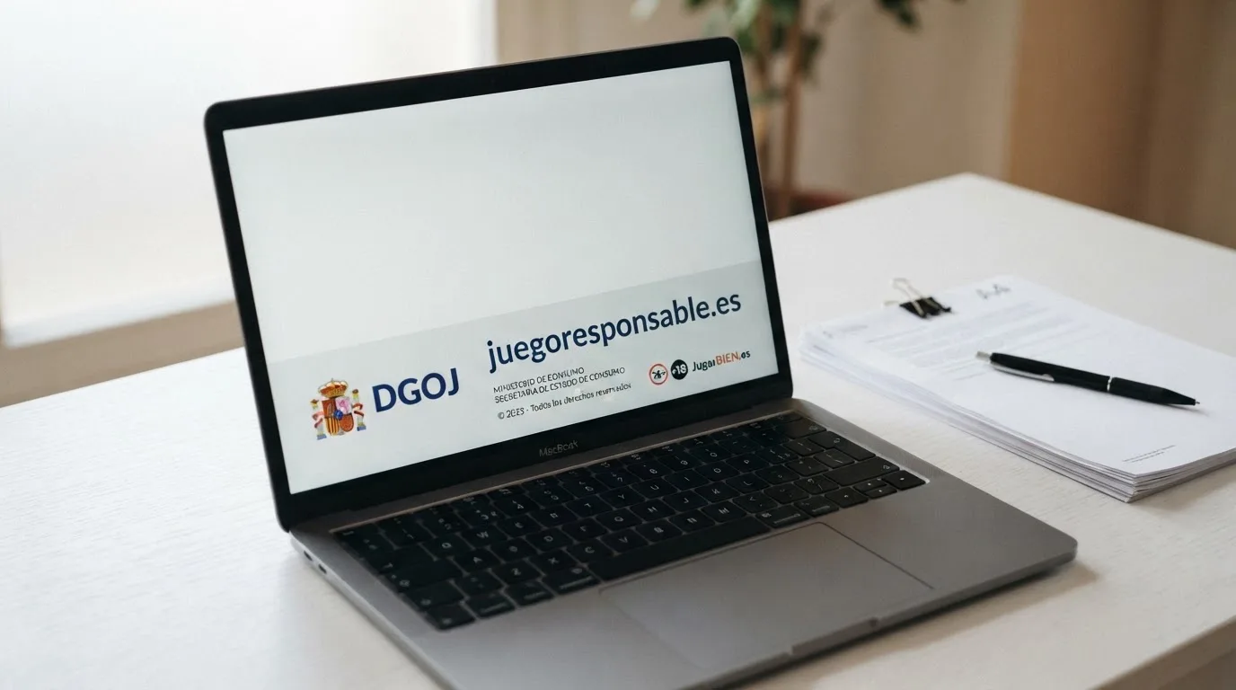 Sello de la DGOJ y dominio .es en el pie de página de un casino online autorizado en España