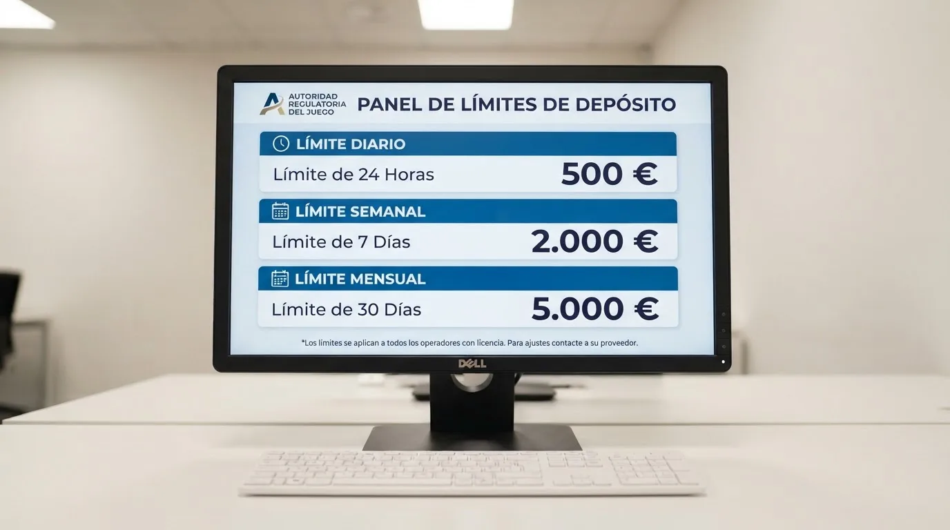 Interfaz del panel de límites de depósito de la DGOJ con los topes diario, semanal y mensual visibles