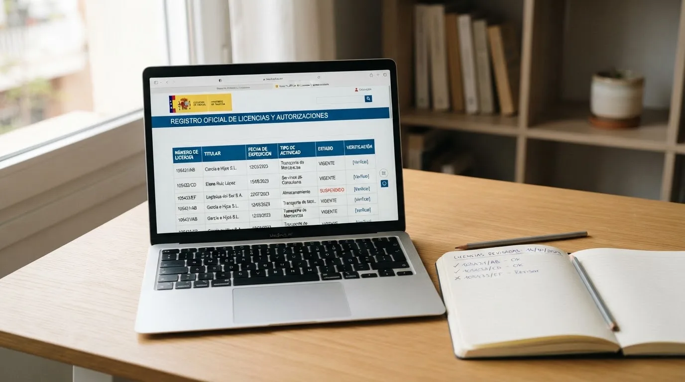 Captura del registro público de operadores con licencia en ordenacionjuego.es junto a notas de verificación manual