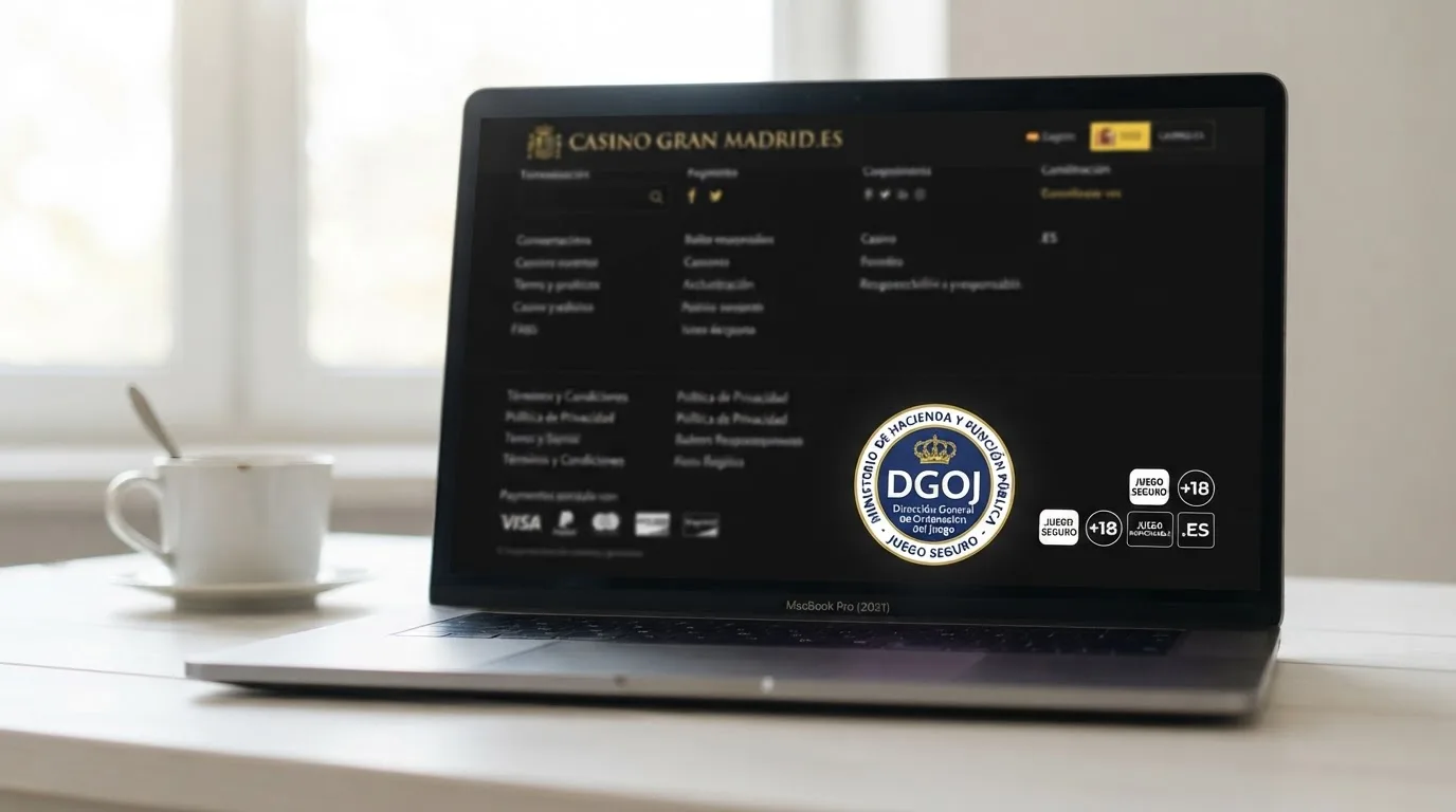 Sello de licencía de la Dirección General de Ordenación del Juego en el pie de página de un casino .es